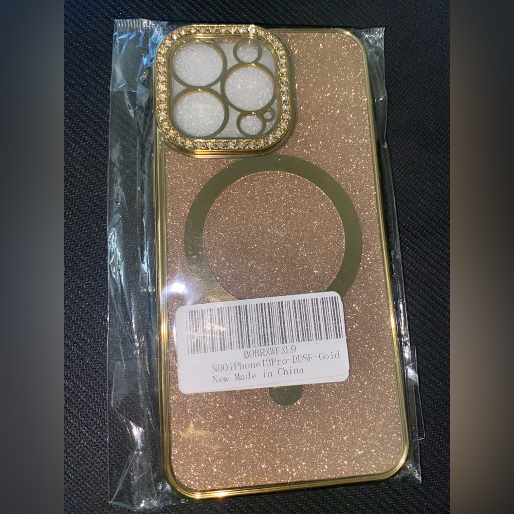 Gold Glitter Rhinestone IPhone 13 Pro Max Phone Case